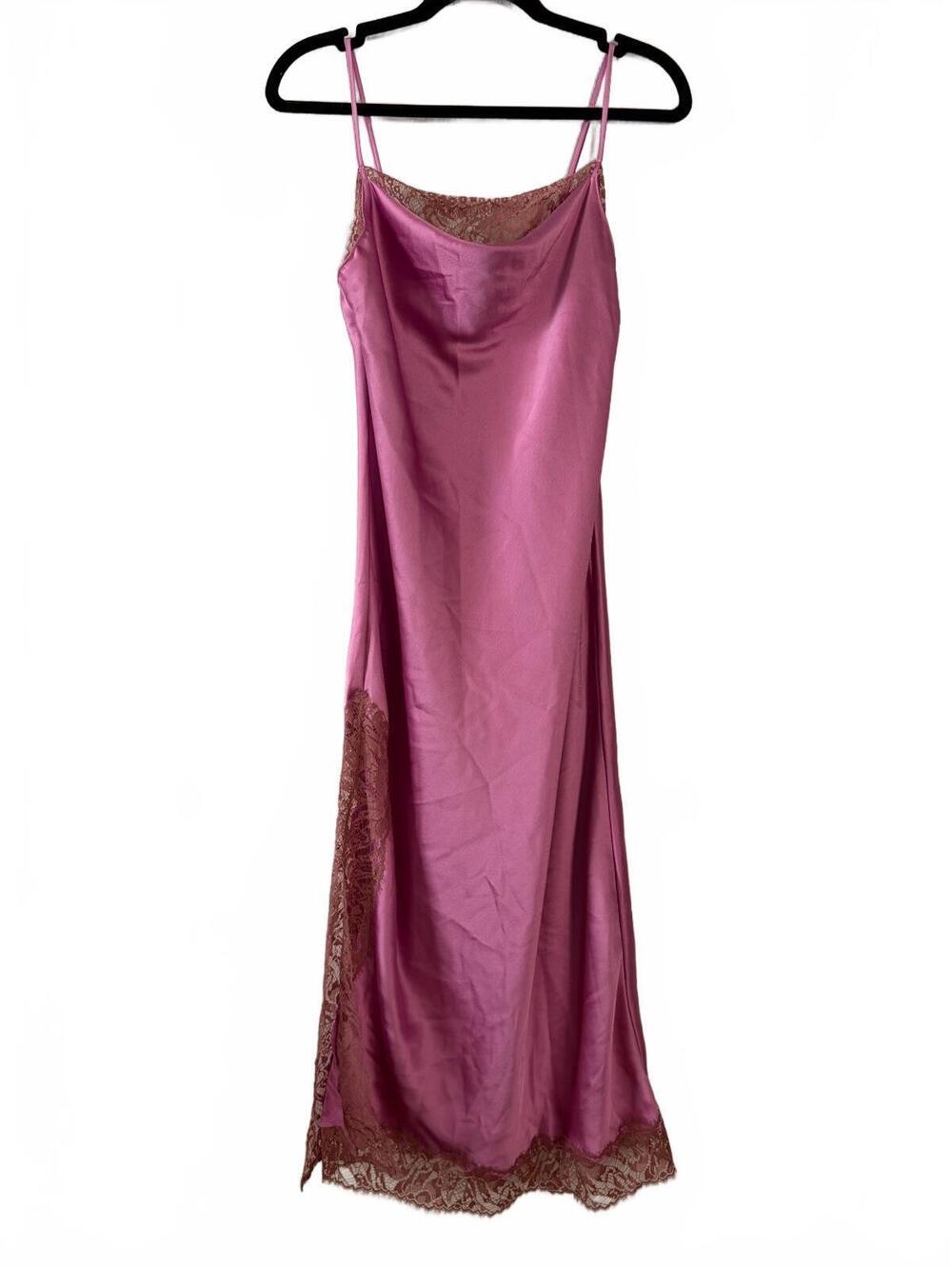 NWT Victoria's Secret Full Slip Nightgown Womens XS Pink Satin Lace Trim Maxi